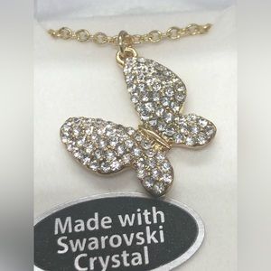 NWT Swarovski crystals butterfly necklace. Gold plated 16” w/2” adjustment.